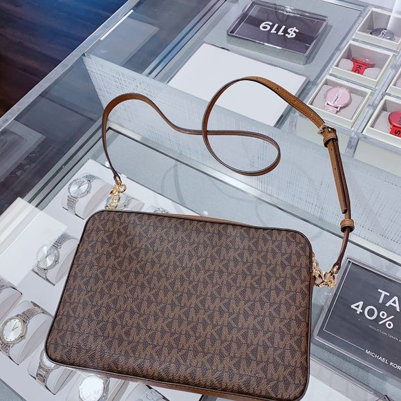 MK Jet Set LG EW Saffiano Crossbody Bag LOGO Brown - Picture 3 of 4